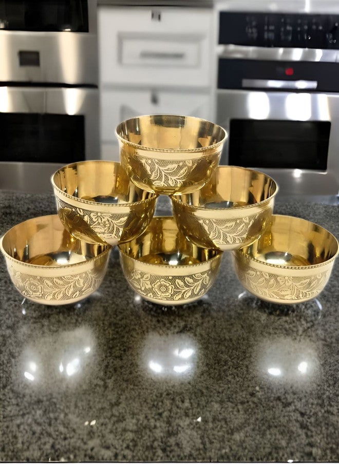 Nyra Kitchenware أواني المطبخ نيرا - 6 قطع من الأوعية النحاسية المزخرفة بتصميم زهور مدمج - سعة 200 مل لكل منها - Image 1